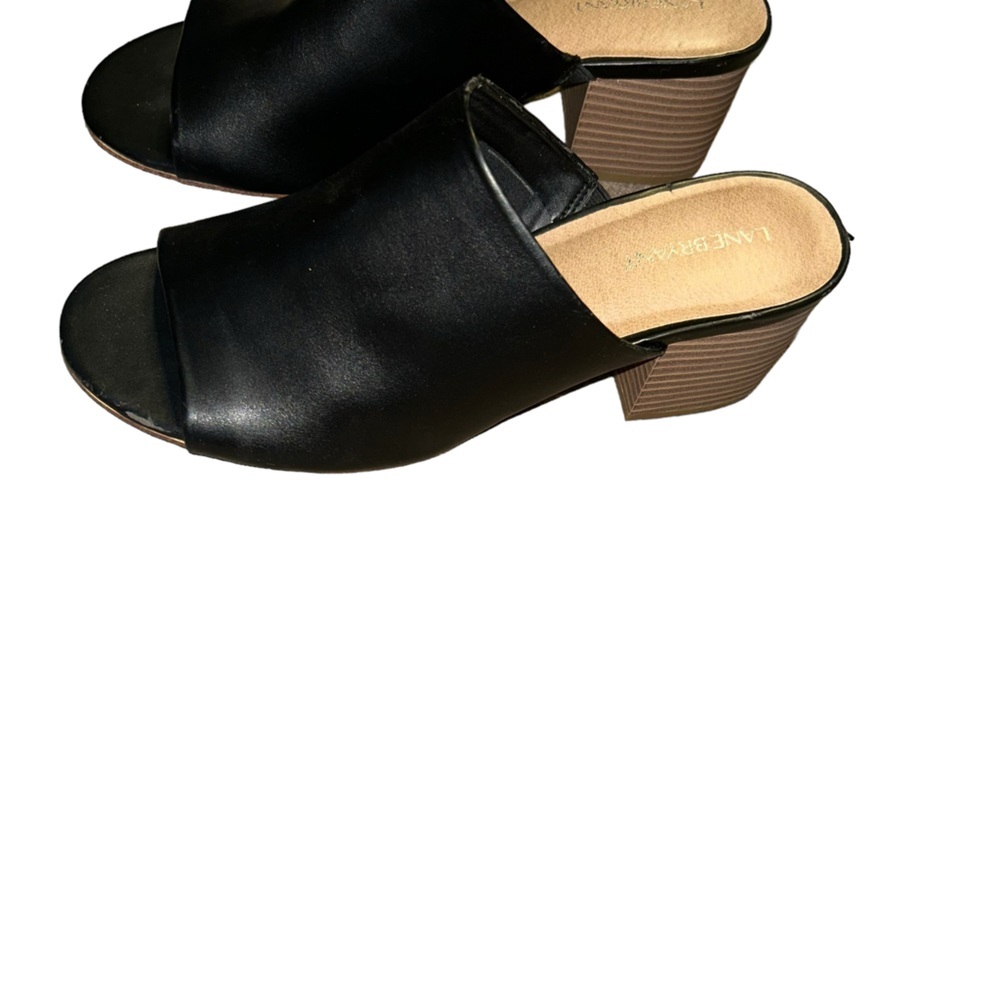 Lane Bryant black faux leather peep toe block heel sandal slides size 11 w wide